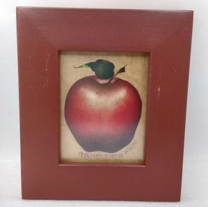 Barbara A. Palmer Limited Edition Folk Art Apple PRINT 155/500 Wood Frame 2003